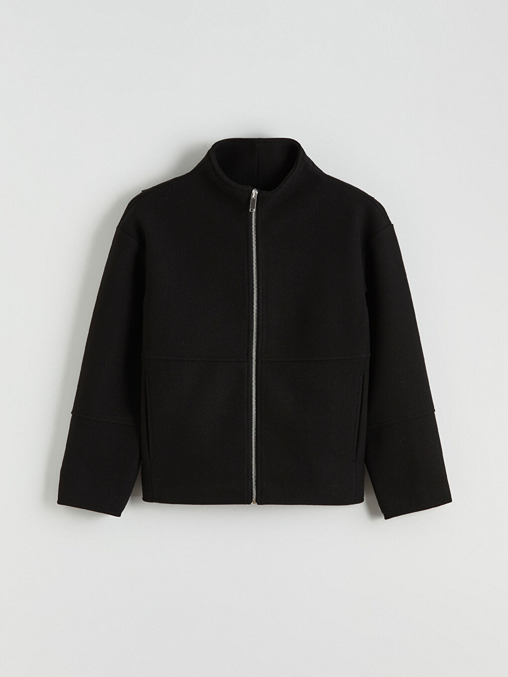 Siyah Bisiklet Yaka Kadın Kaşe Kaban-4