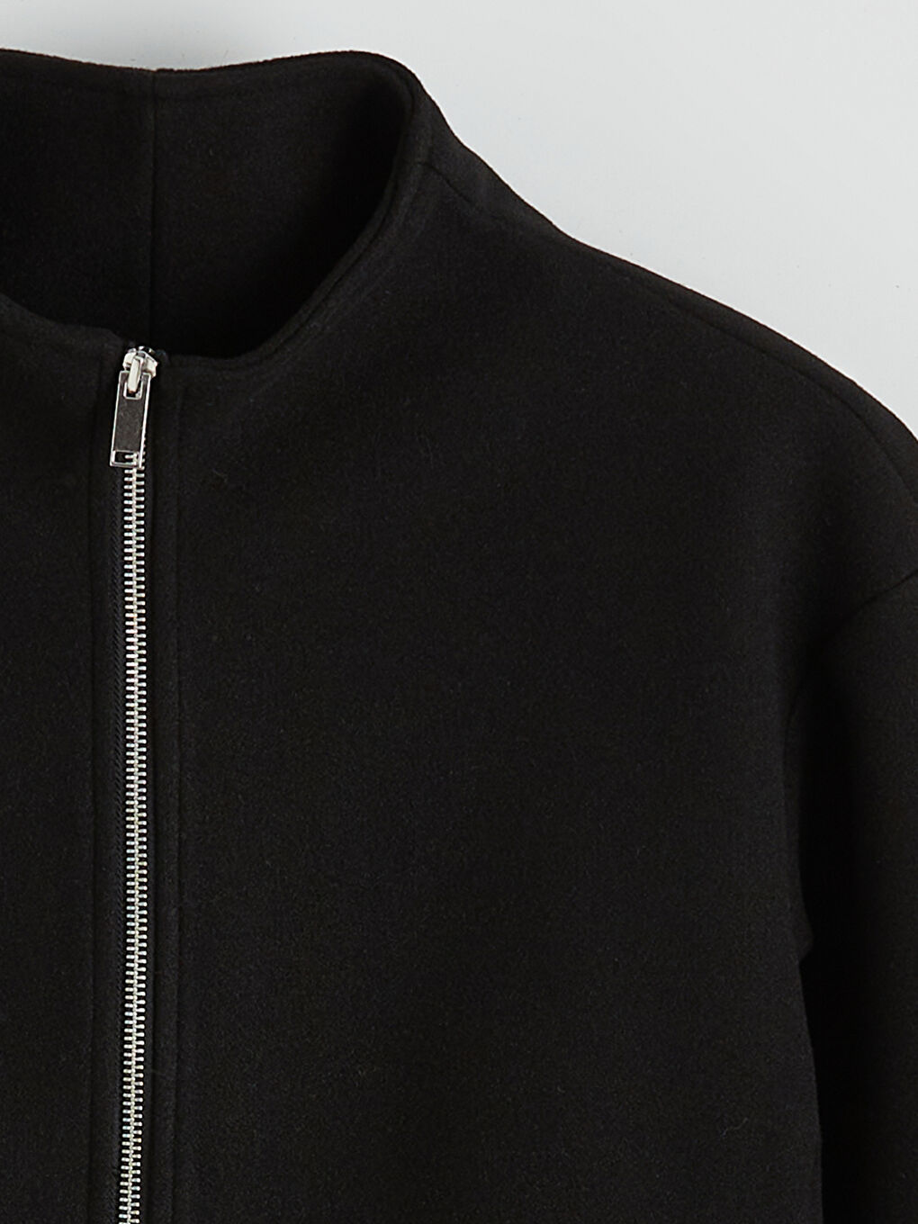 Siyah Bisiklet Yaka Kadın Kaşe Kaban-6