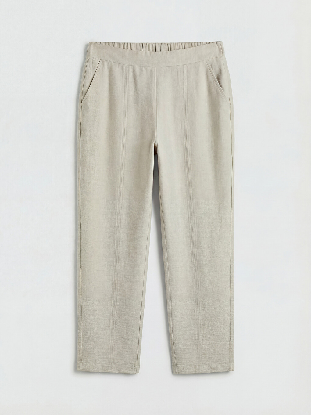 Pantalon Femme Aspect Lin à Taille Élastiquée-4