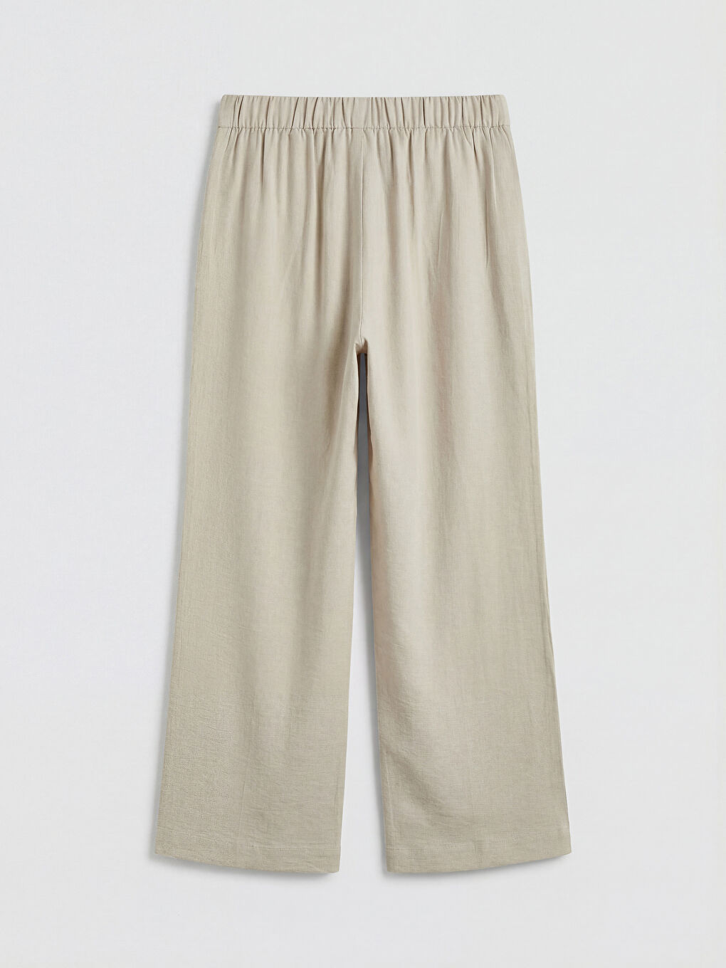 Bej Beli Lastikli Keten Görünümlü Kadın Pantolon-5