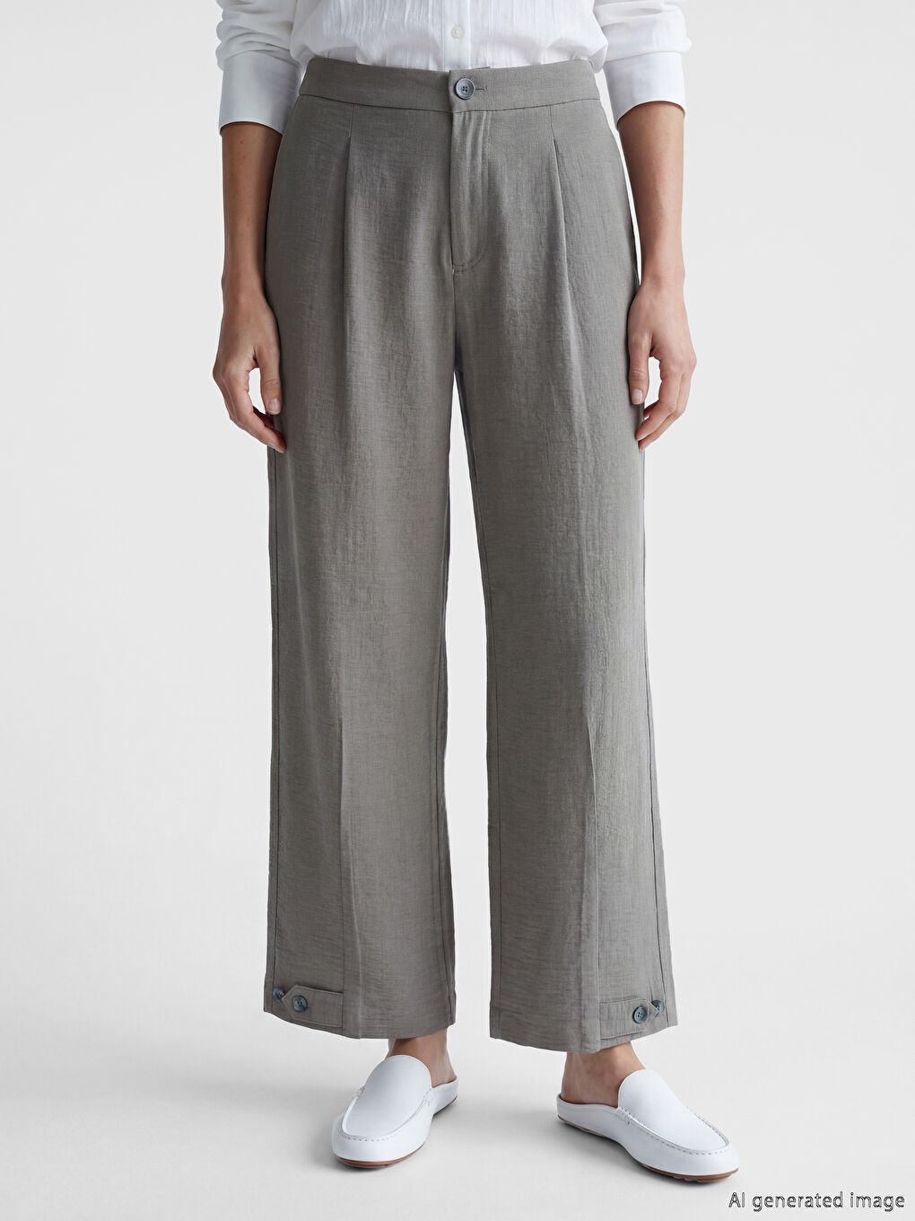 Pantalon Femme à Taille Élastiquée Aspect Lin-1