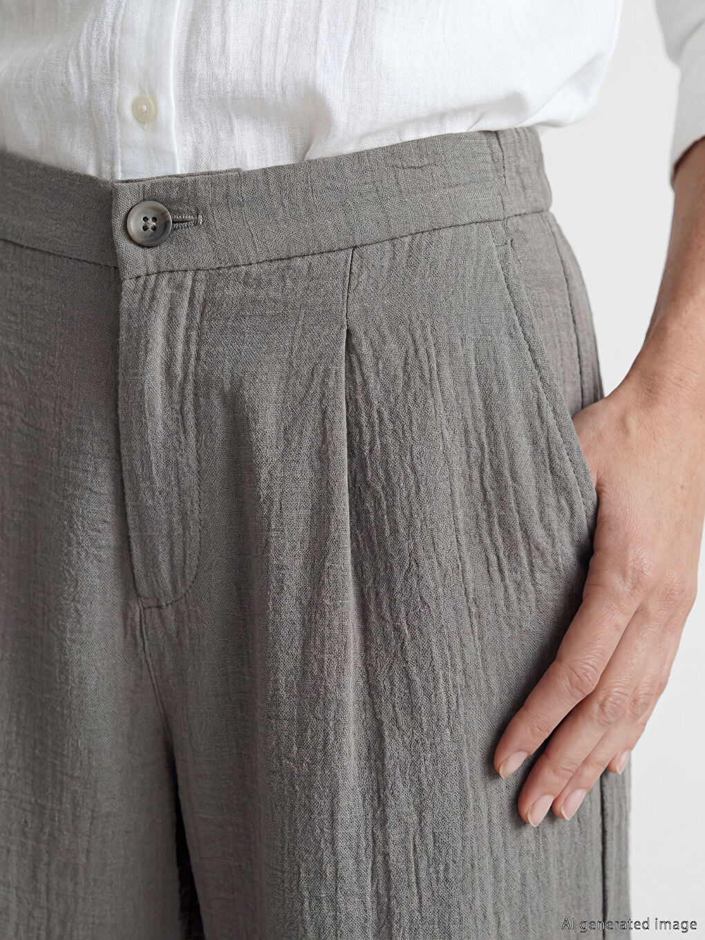 Pantalon Femme à Taille Élastiquée Aspect Lin-2