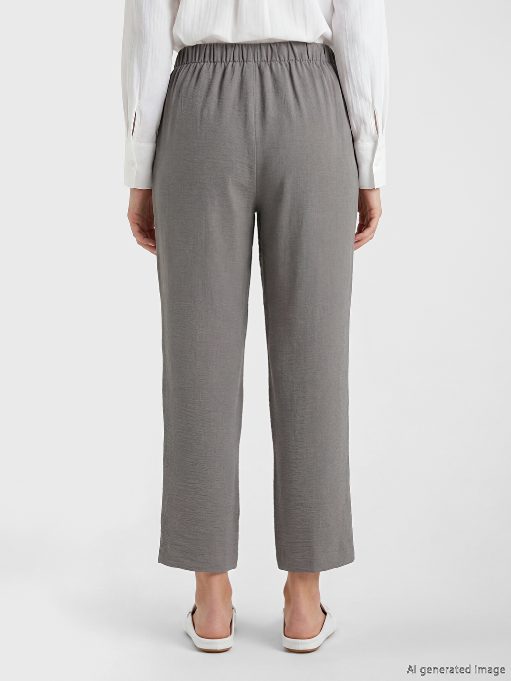Pantalon Femme à Taille Élastiquée Aspect Lin-3