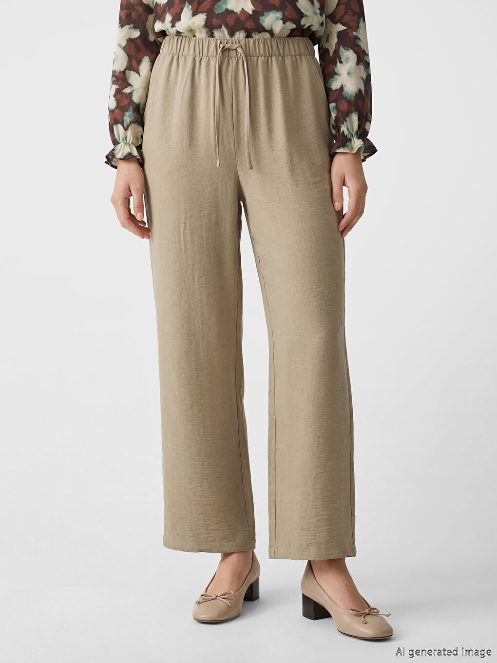 Haki Beli Lastikli Kadın Pantolon-1