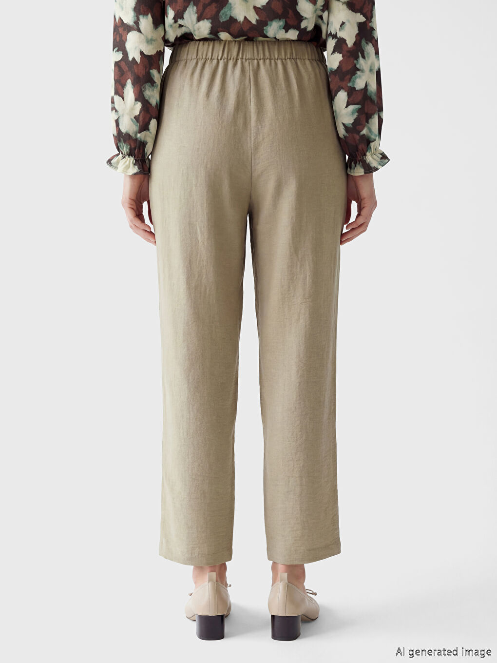 Haki Beli Lastikli Kadın Pantolon-3