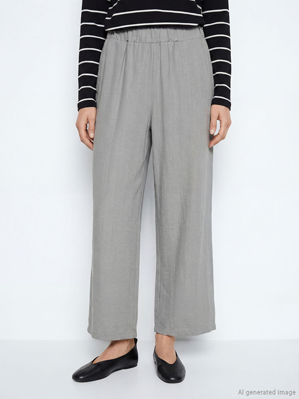 Ženske pantalone od satena sa teksturom i elastičnim strukom-1