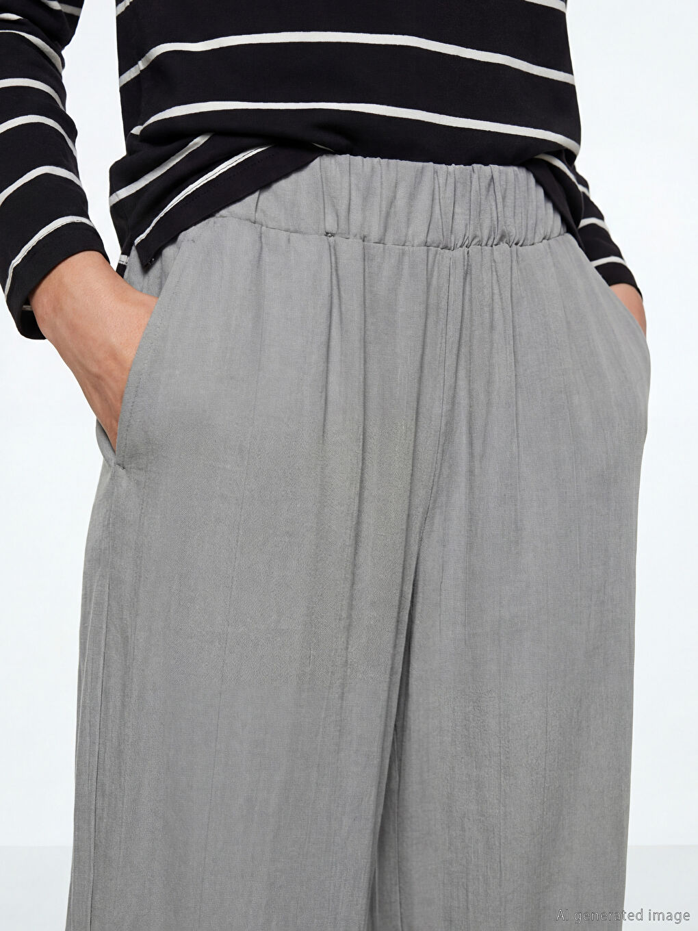 Ženske pantalone od satena sa teksturom i elastičnim strukom-2