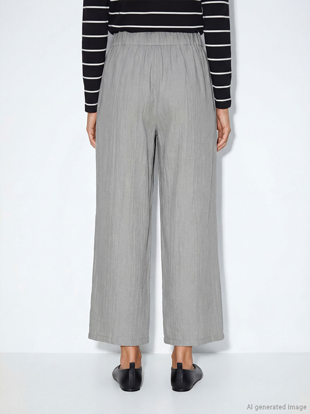 Ženske pantalone od satena sa teksturom i elastičnim strukom-3