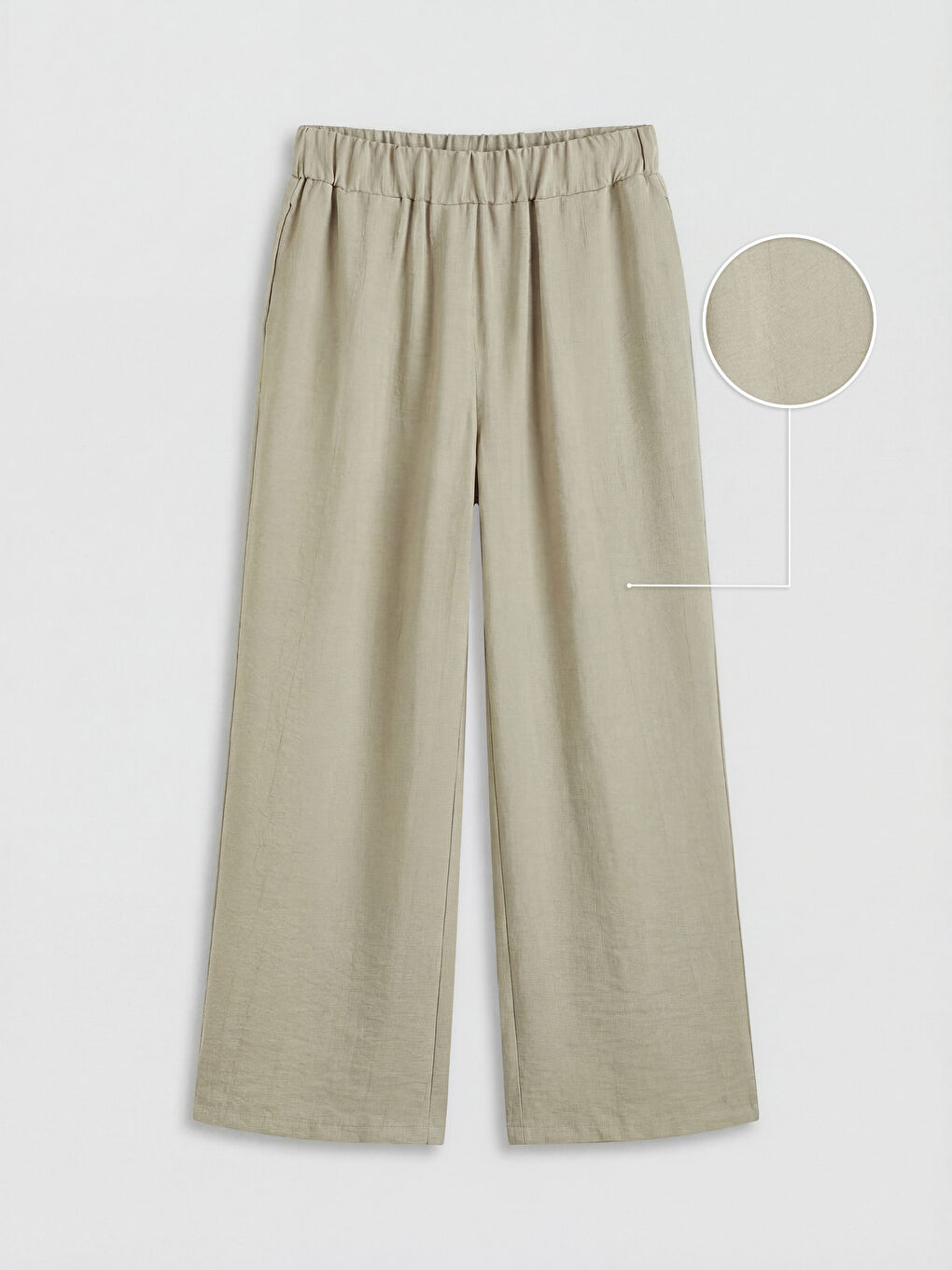 Bej Beli Lastikli Dokulu Saten Kadın Pantolon-4