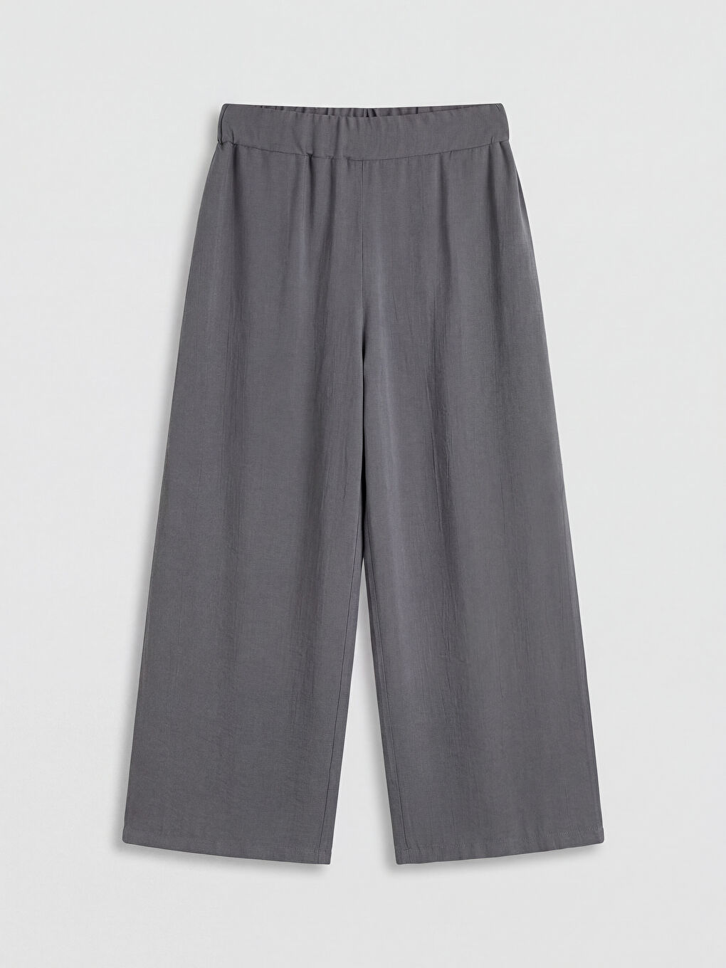 Antrasit Beli Lastikli Dokulu Saten Kadın Pantolon