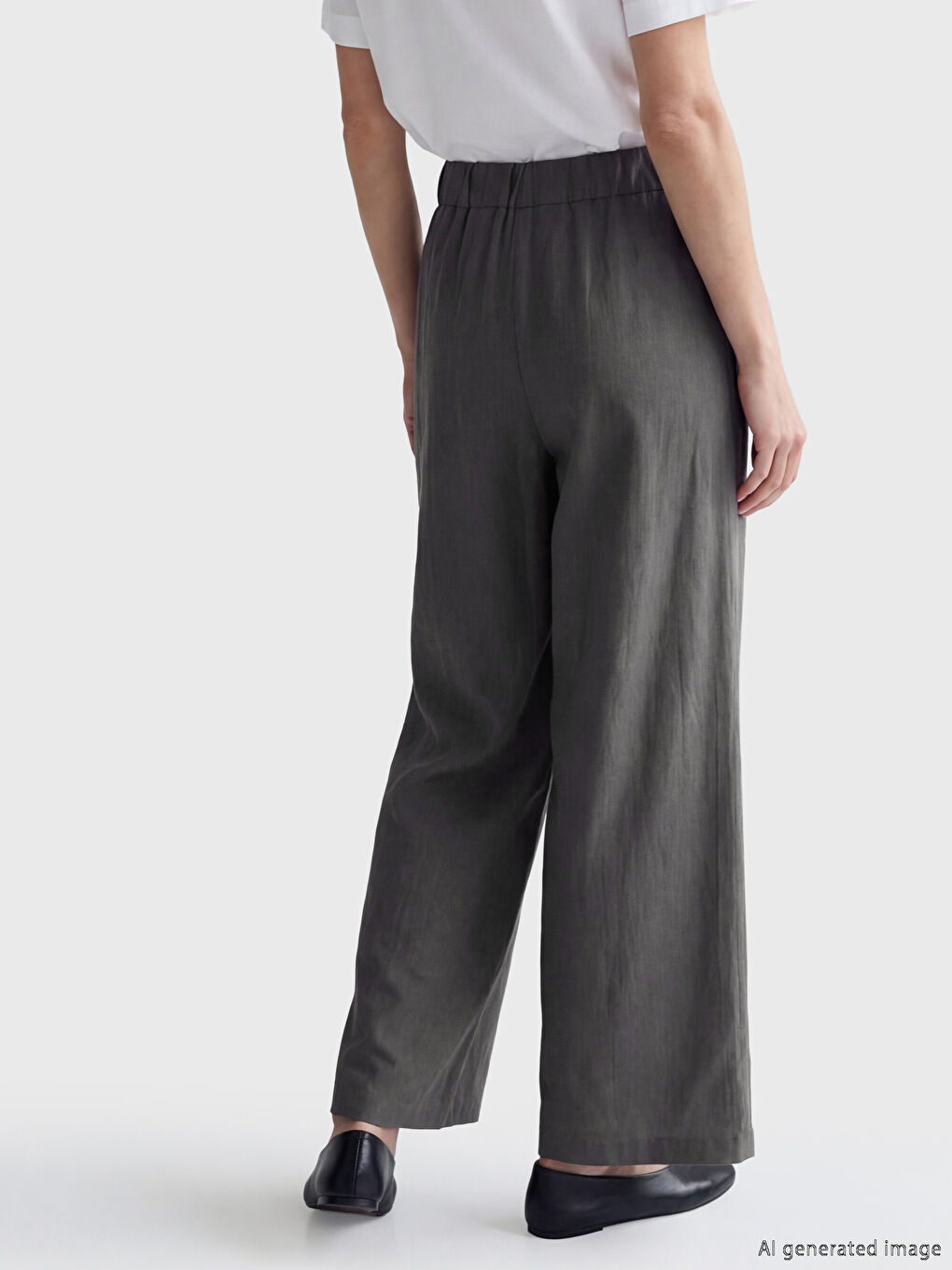 Antrasit Beli Lastikli Dokulu Saten Kadın Pantolon-2