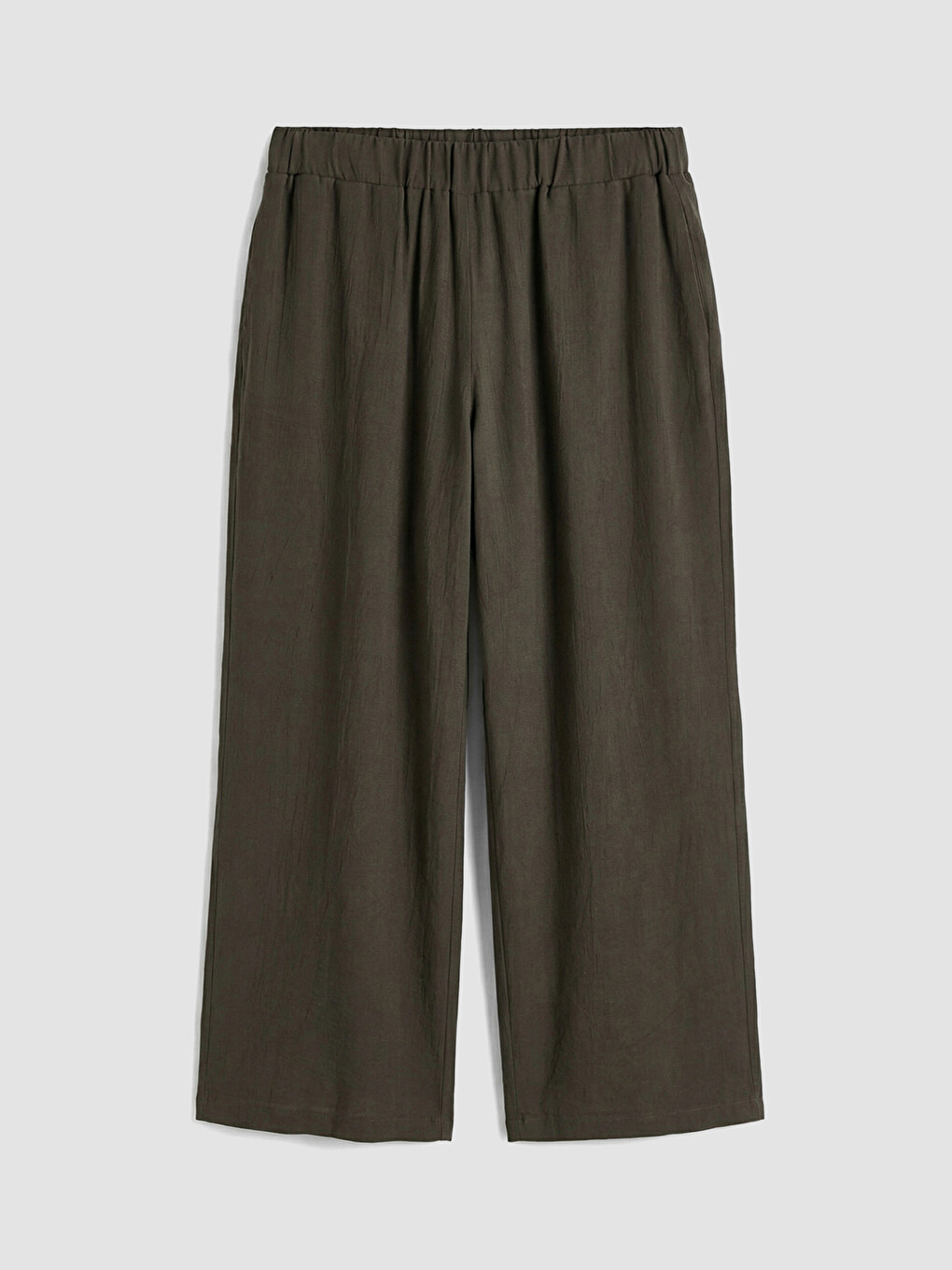 Haki Beli Lastikli Dokulu Saten Kadın Pantolon-5