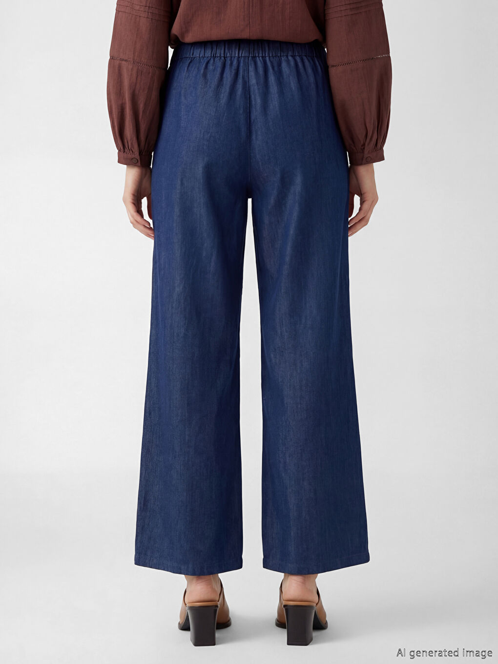 Siyah Beli Lastikli Wideleg Kadın Jean Pantolon-2