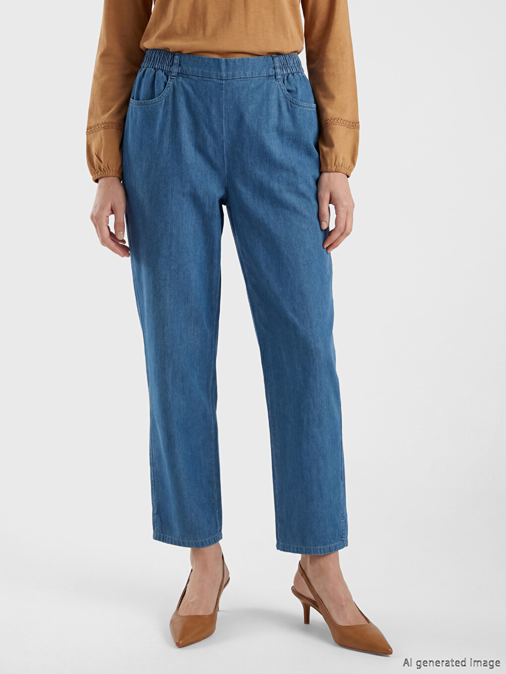 Beli Lastikli Kadın Jean Pantolon-1