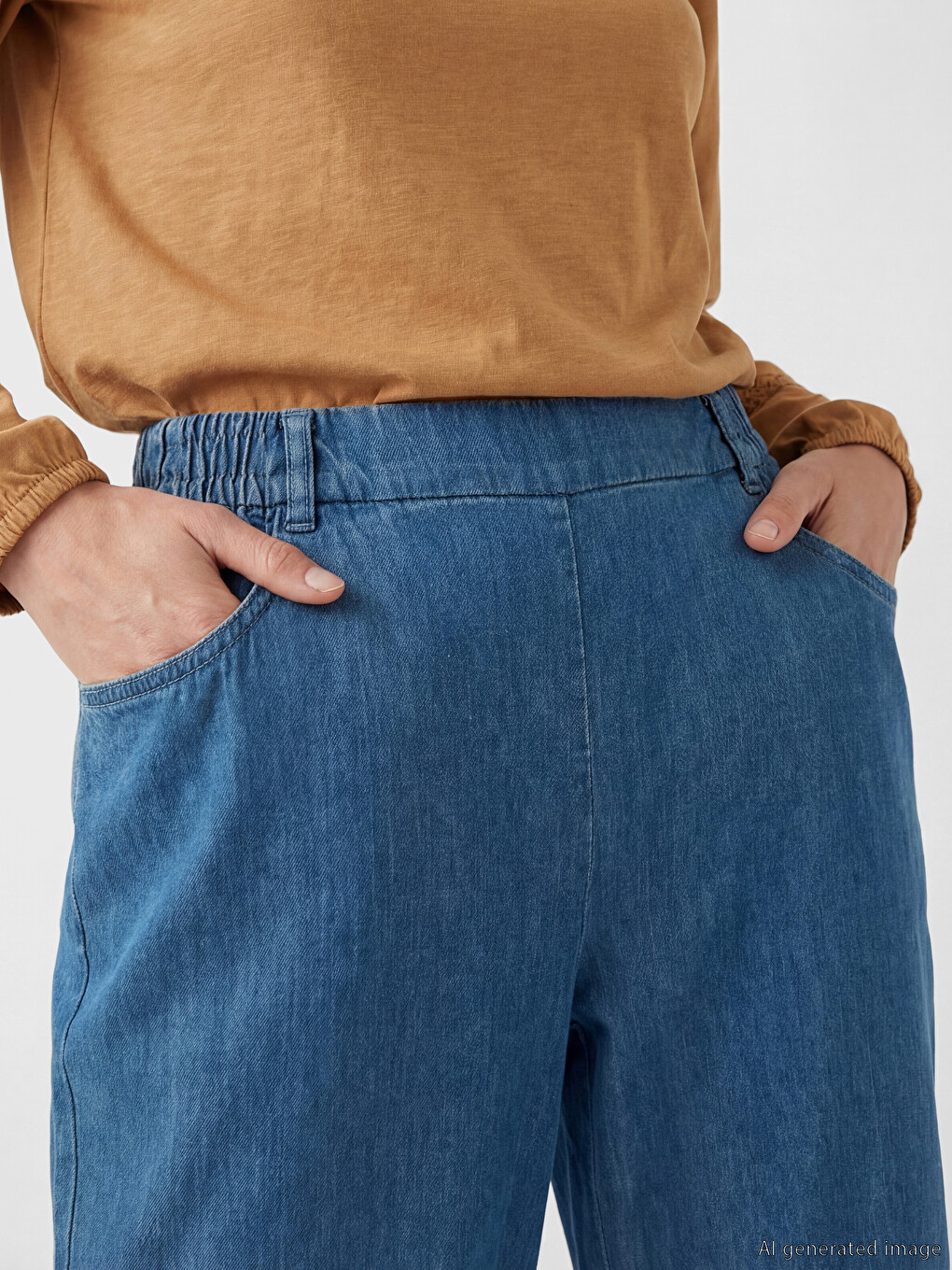 Beli Lastikli Kadın Jean Pantolon-2