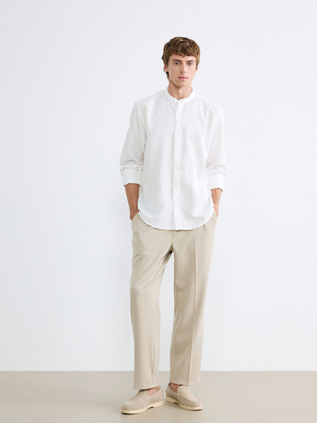Ekru Regular Fit Hakim Yaka Erkek Gömlek-1