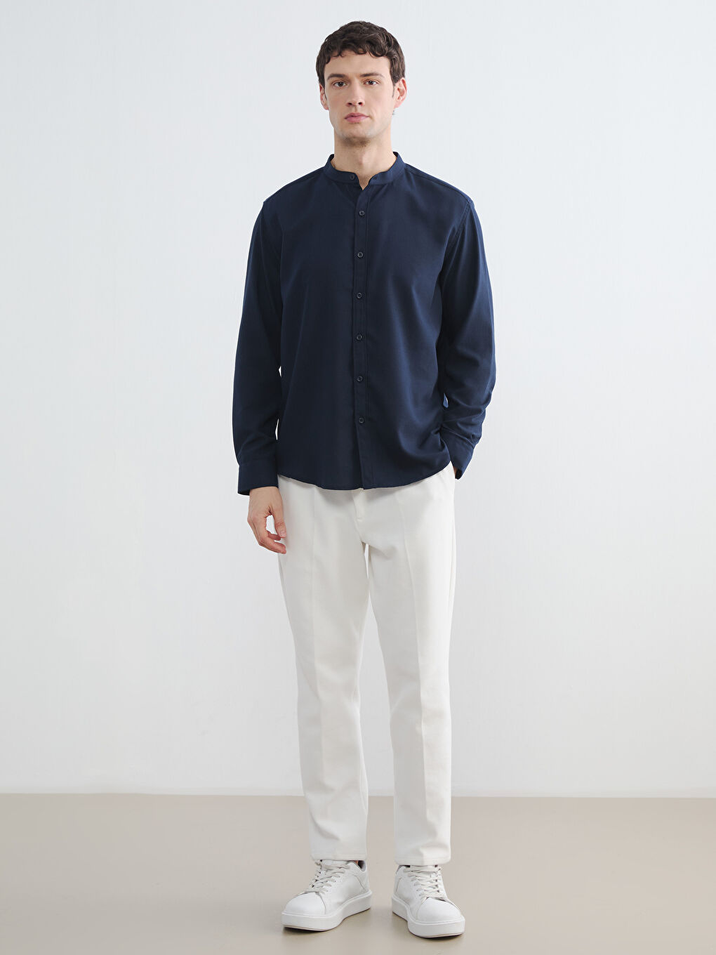 Lacivert Regular Fit Hakim Yaka Erkek Gömlek-1