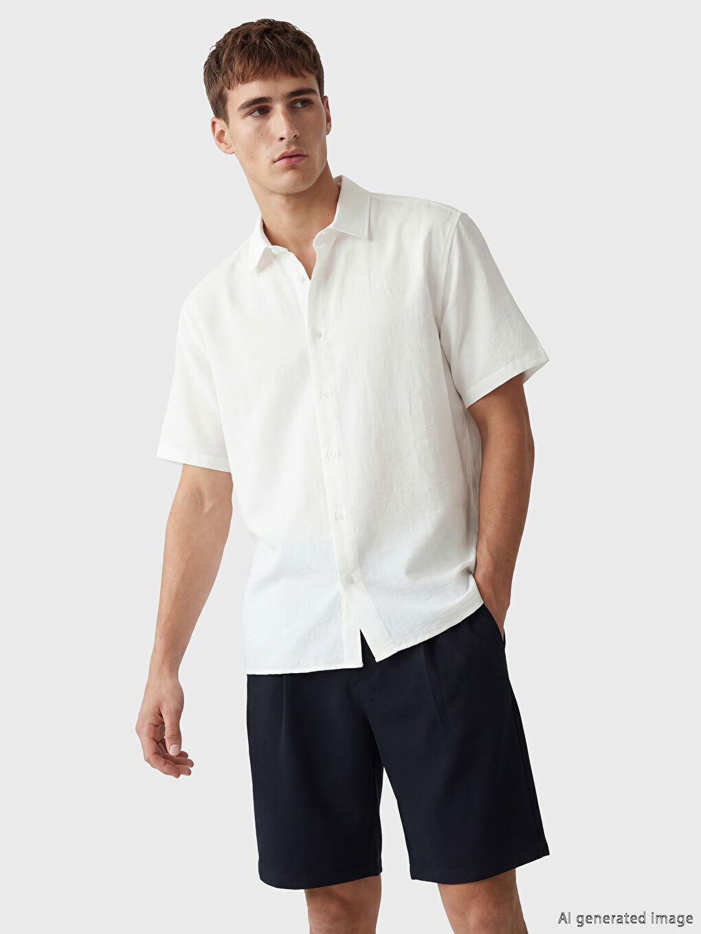 Ekru Regular Fit Armürlü Erkek Gömlek