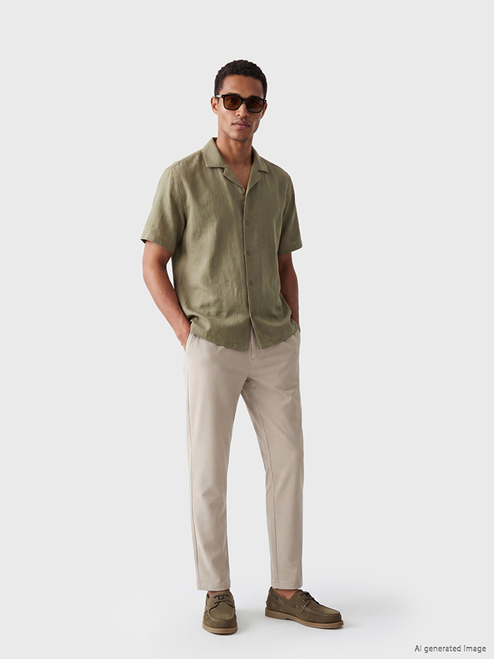 Haki Regular Fit Dokulu Erkek Gömlek-1