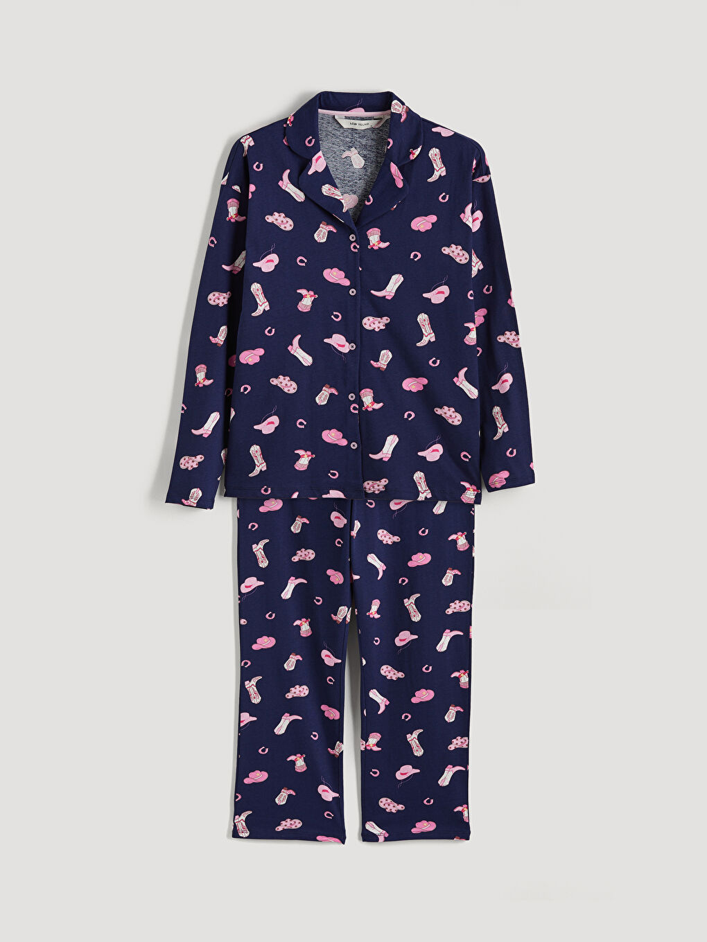 Lacivert Gömlek Yaka Baskılı Kadın Pijama Takım-4