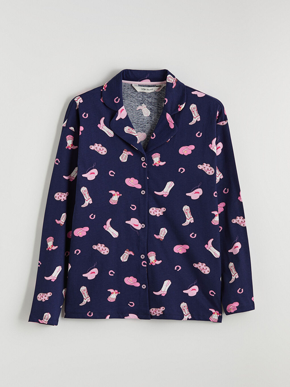 Lacivert Gömlek Yaka Baskılı Kadın Pijama Takım-5