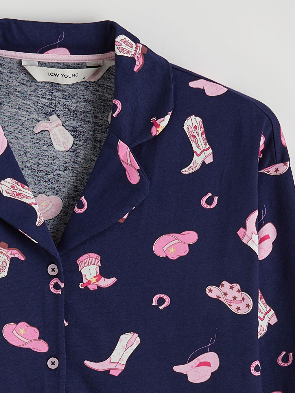 Lacivert Gömlek Yaka Baskılı Kadın Pijama Takım-6