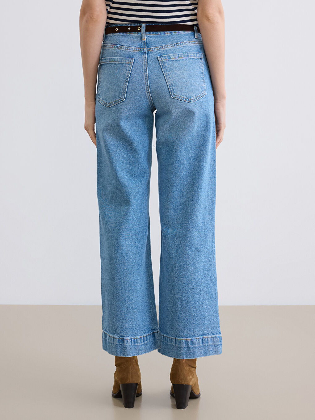 İndigo Yüksek Bel Wideleg Kadın Jean Pantolon-6
