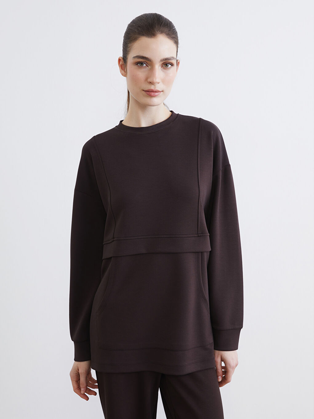 تونیکی سویتشێرت قاوه‌یی ژن