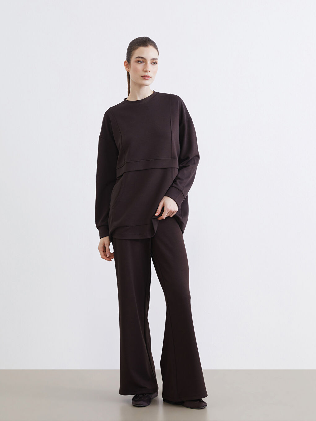 تونیکی سویتشێرت قاوه‌یی ژن-1