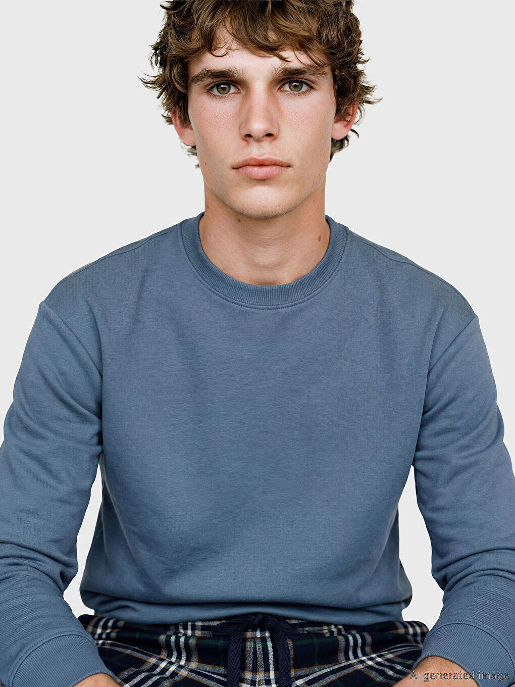 İndigo Bisiklet Yaka Erkek Pijama Üst