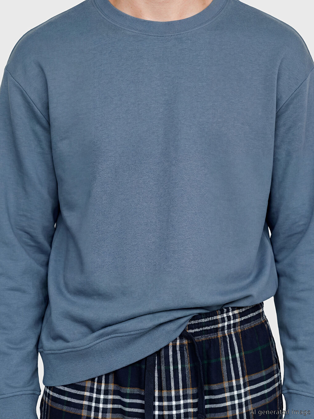 İndigo Bisiklet Yaka Erkek Pijama Üst-2