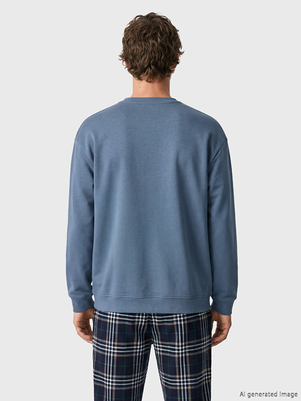 İndigo Bisiklet Yaka Erkek Pijama Üst-3