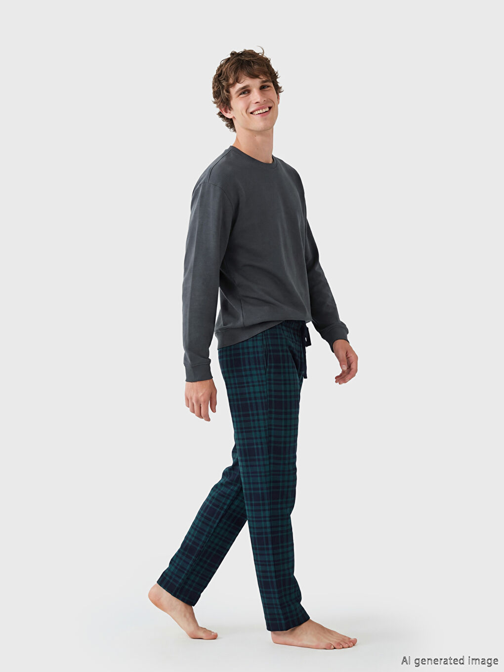 Gri Bisiklet Yaka Erkek Pijama Üst-1