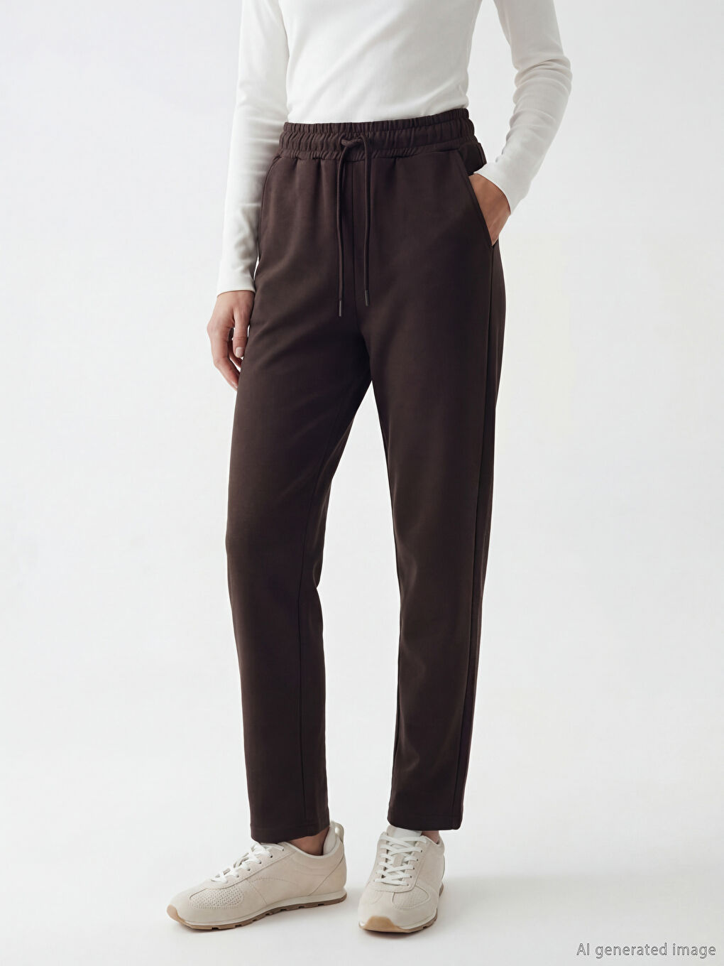 Kahverengi Beli Lastikli Kadın Eşofman Altı-1