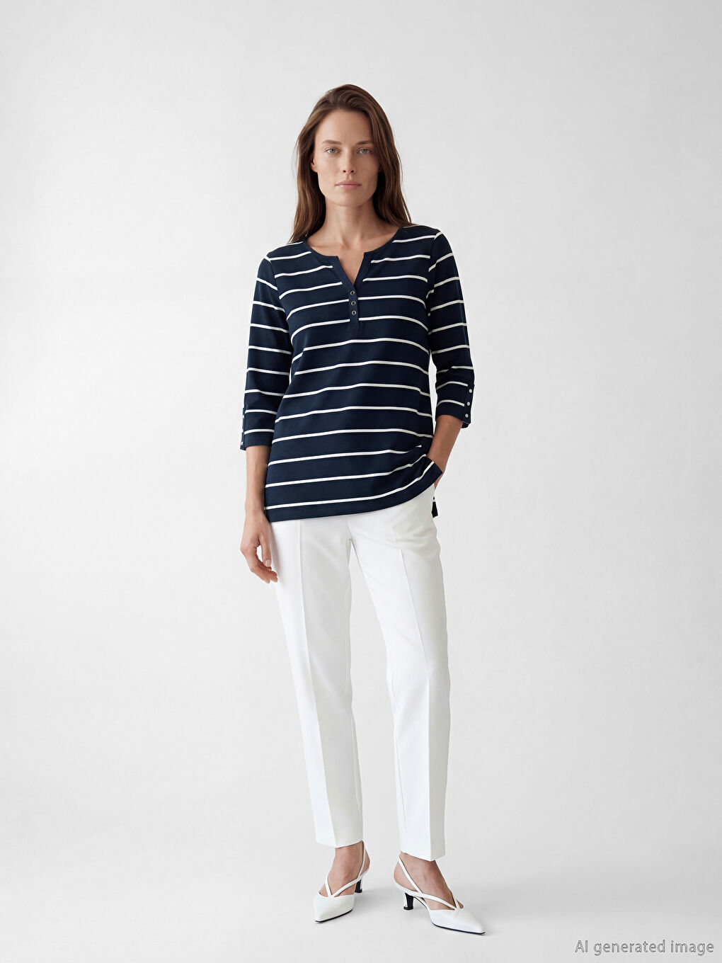 Bluză Vărgată cu Decolteu în V-1