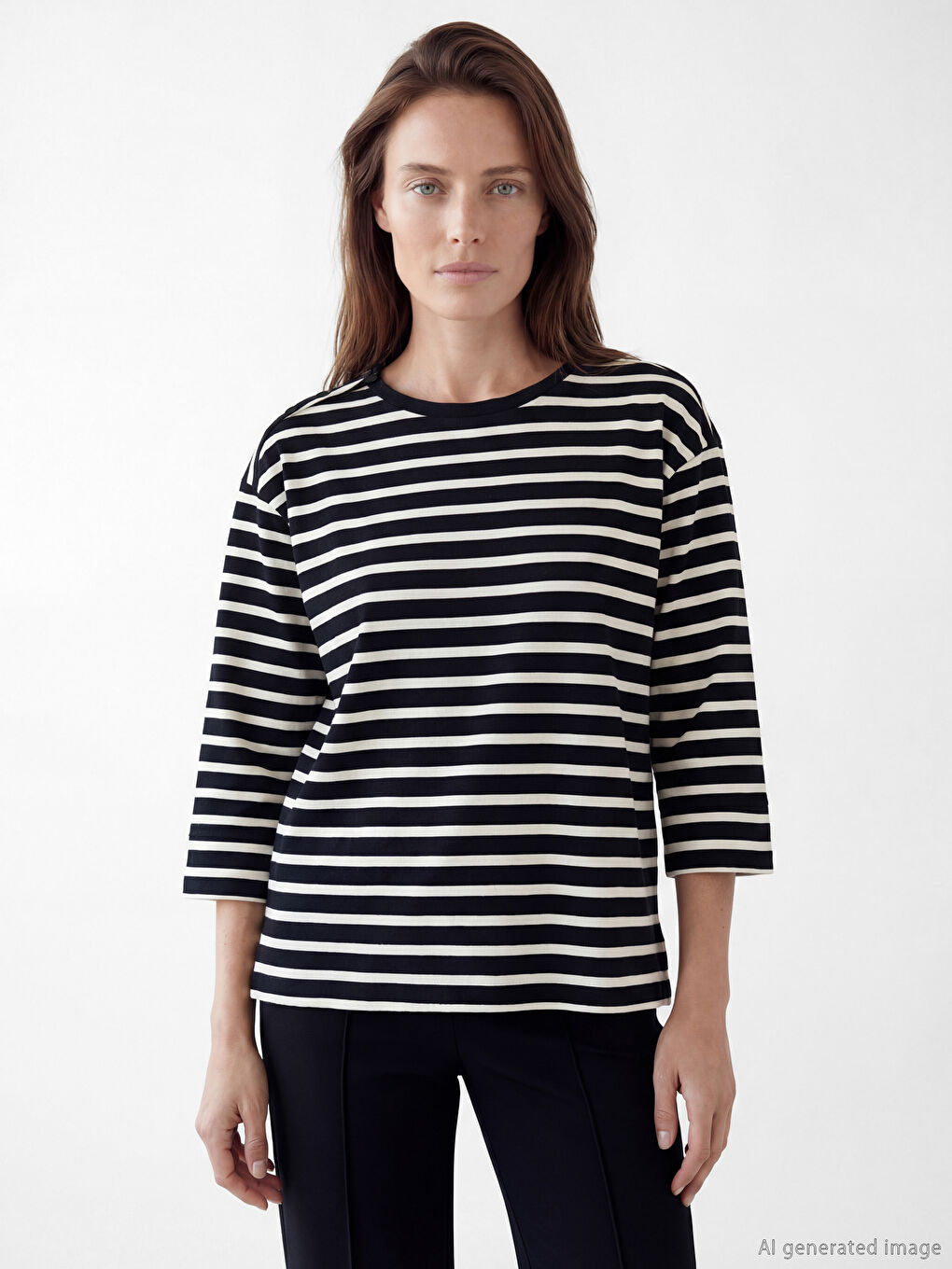 Bluză Vărgată cu Guler Rotund