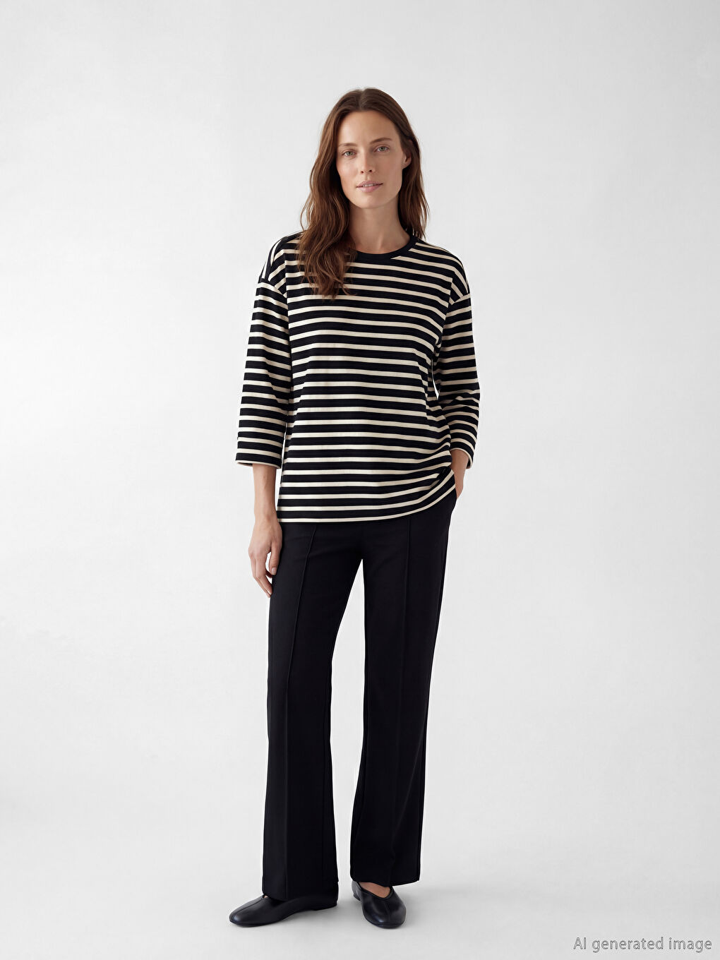 Bluză Vărgată cu Guler Rotund-1