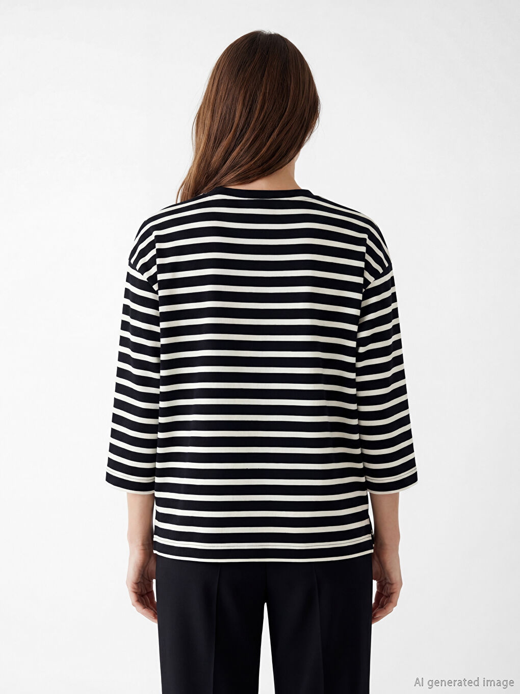 Bluză Vărgată cu Guler Rotund-3