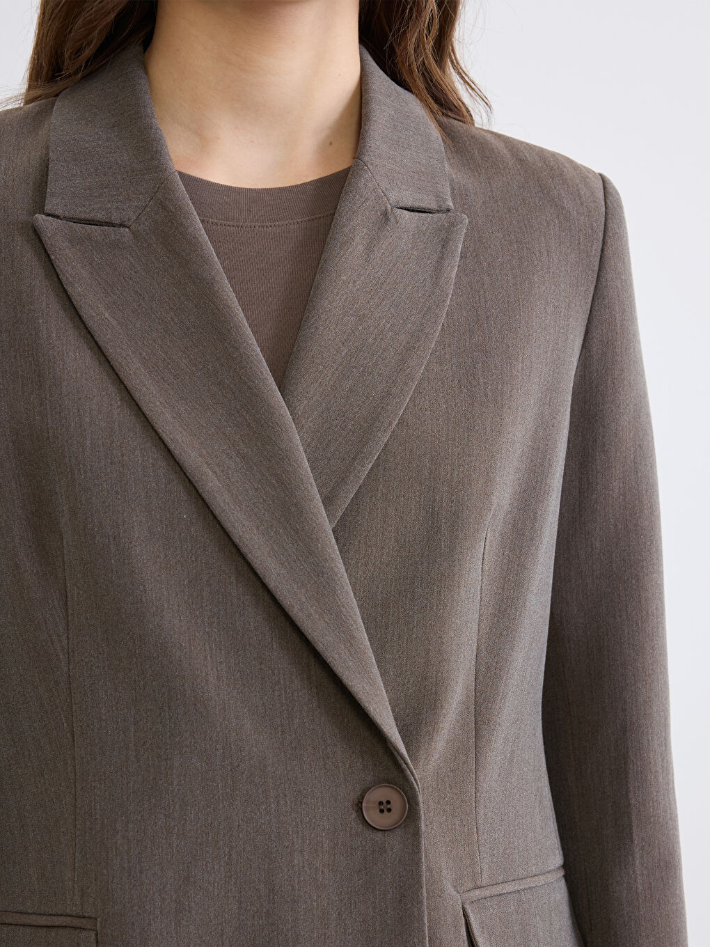 Kahverengi Kruvaze Yaka Kadın Blazer Ceket-3