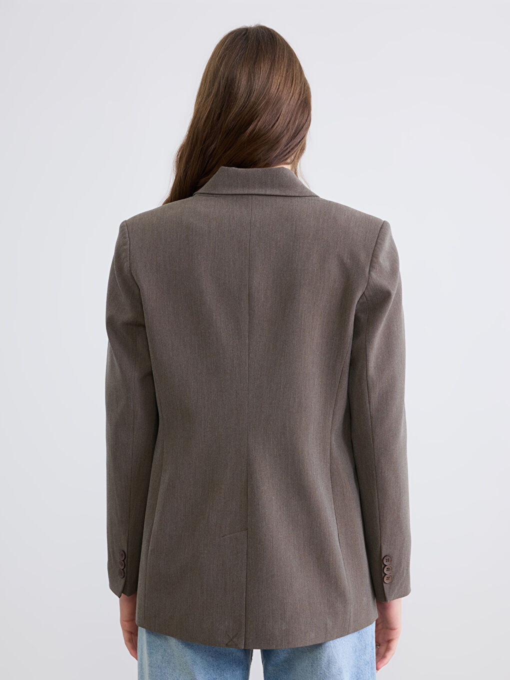 Kahverengi Kruvaze Yaka Kadın Blazer Ceket-4