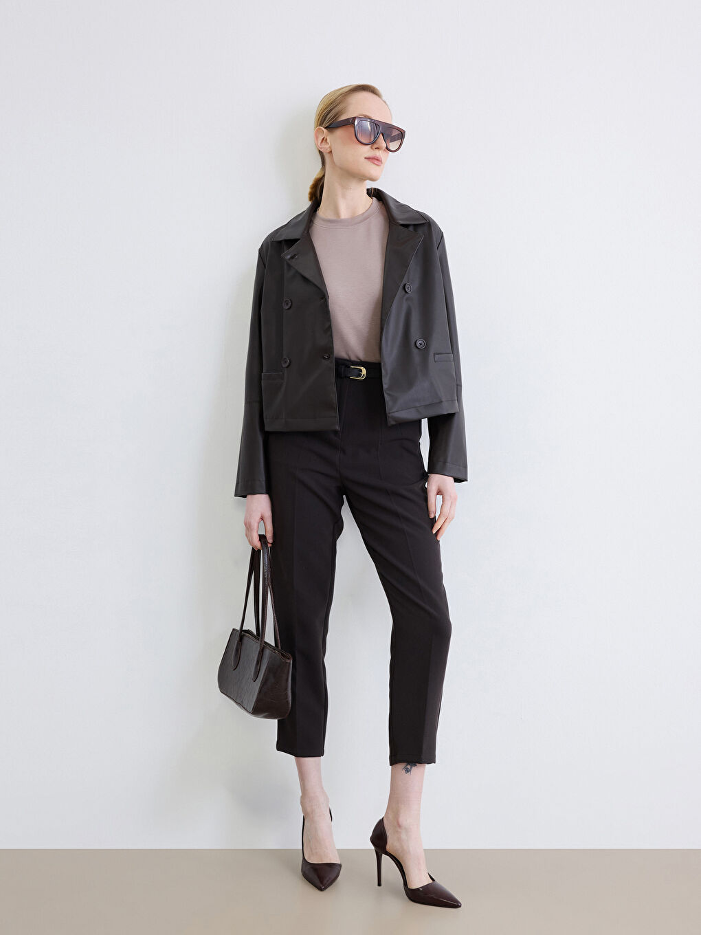 Women's Faux Leather Double-Breasted Jacket-1