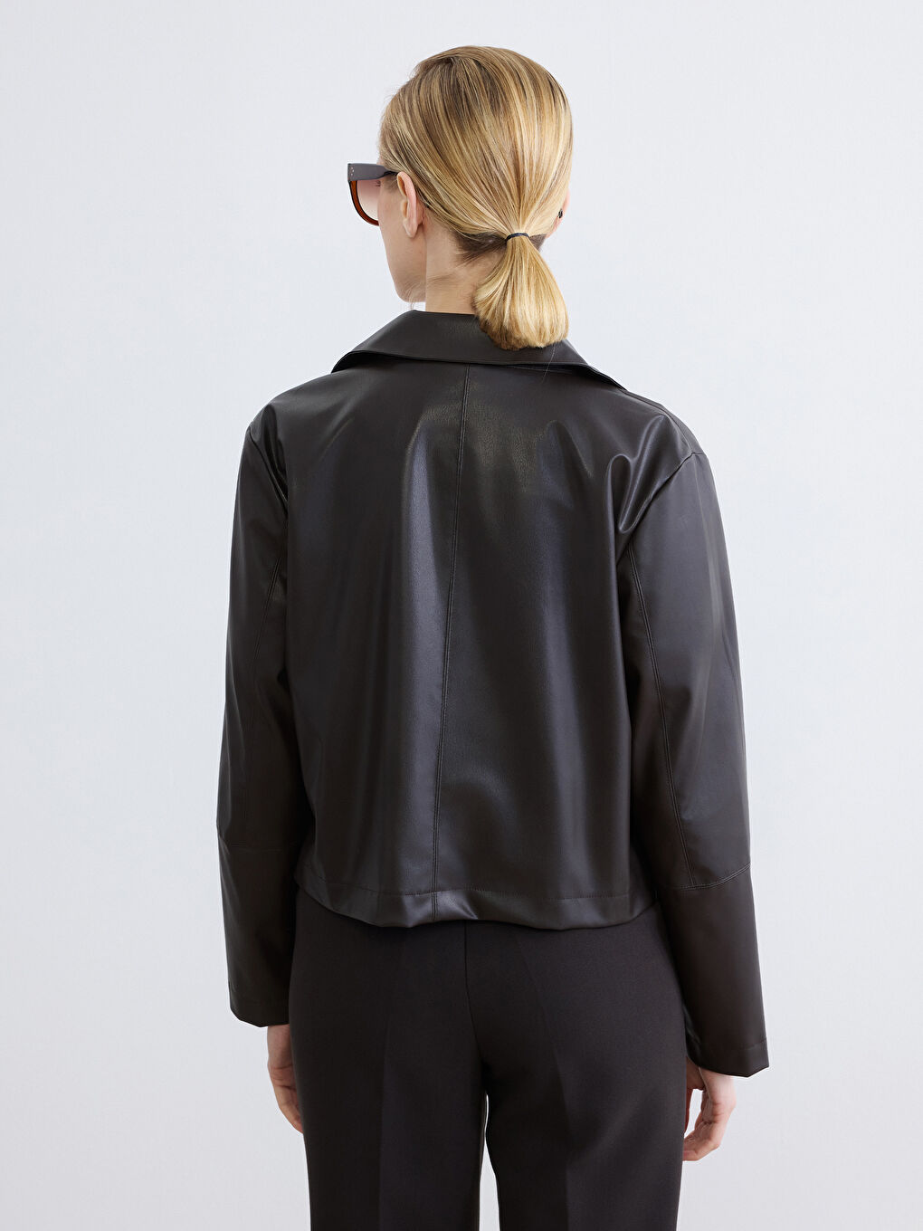 Women's Faux Leather Double-Breasted Jacket-4