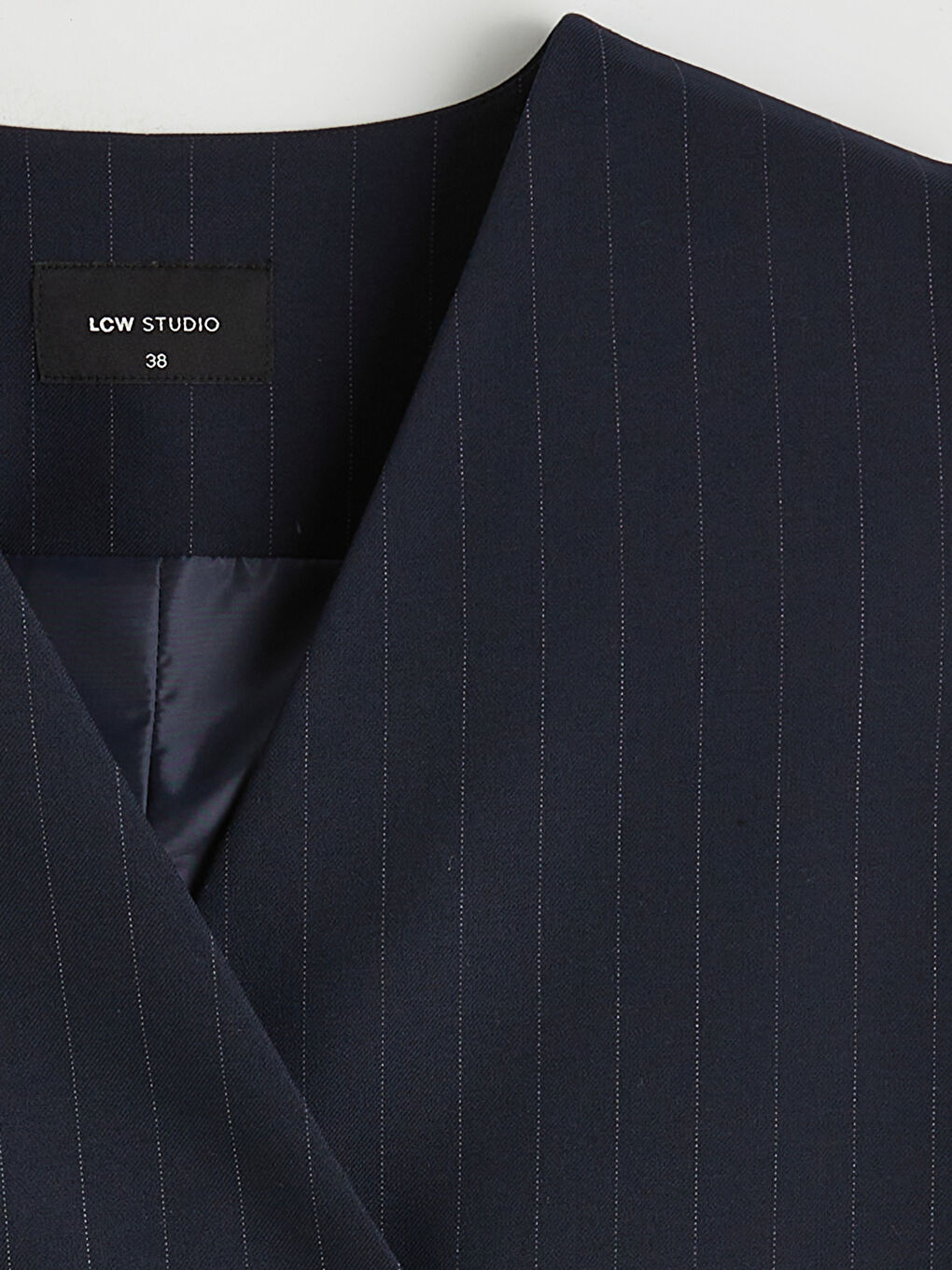 Lacivert Kruvaze Yaka Çizgili Kadın Klasik Yelek-2