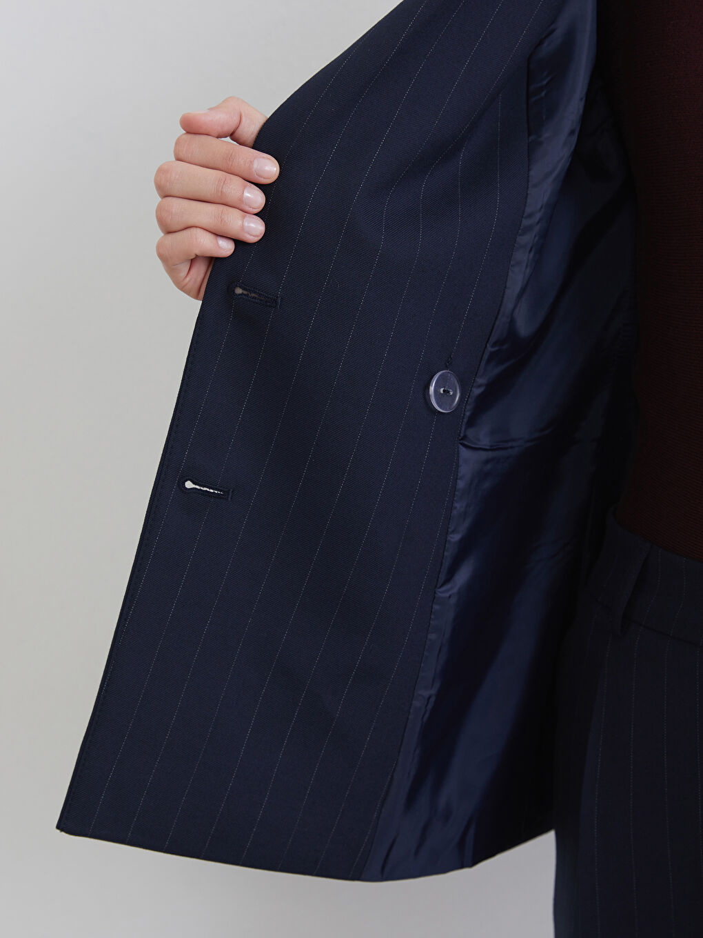 Lacivert Kruvaze Yaka Çizgili Kadın Blazer Ceket-3