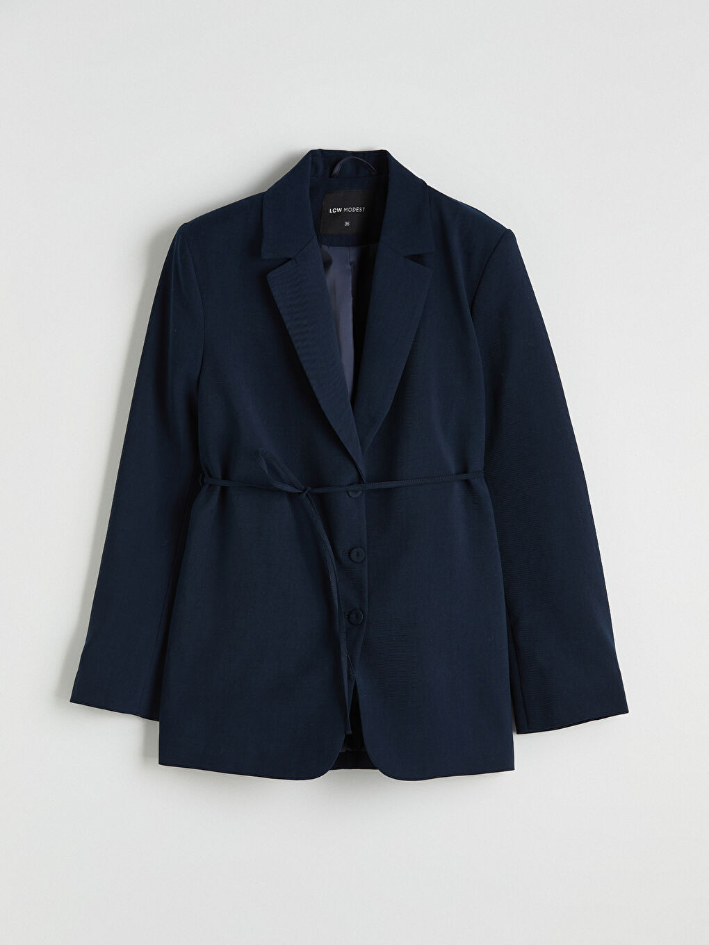 Lacivert Kuşaklı Yaka Kadın Blazer Ceket