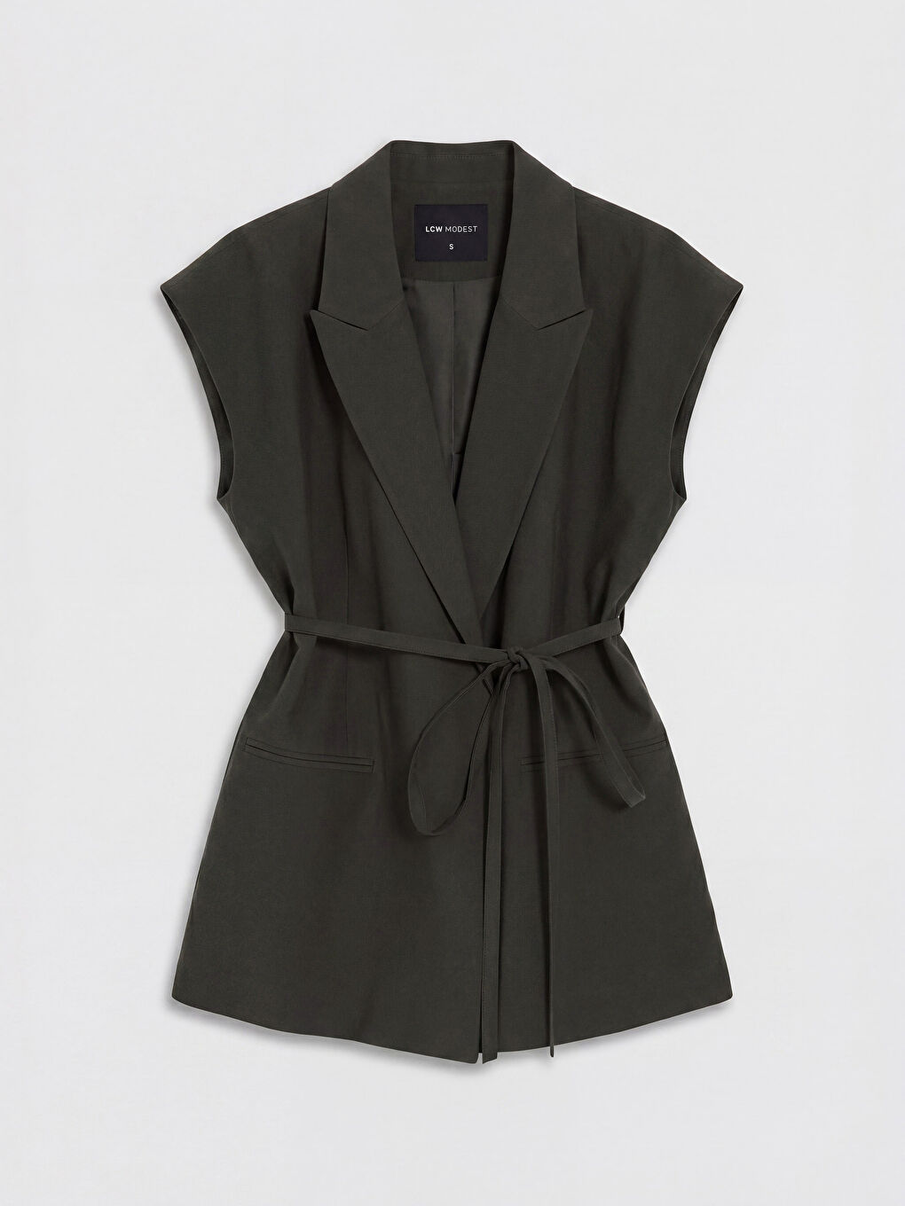 Yeşil Ceket Yaka Kuşaklı Kadın Klasik Yelek