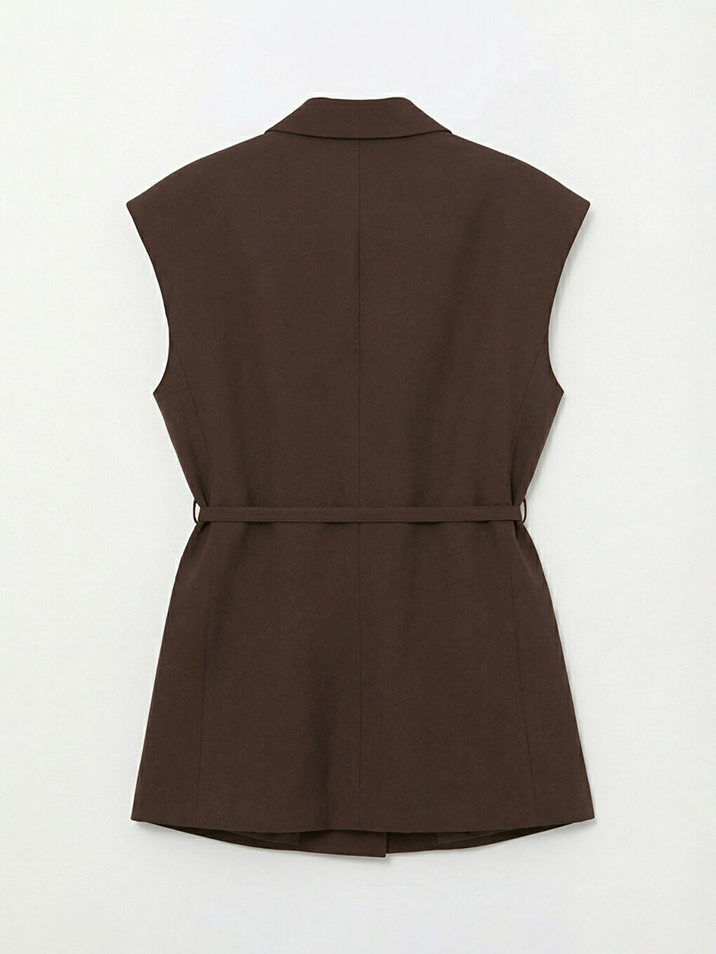 Kahverengi Ceket Yaka Kuşaklı Kadın Klasik Yelek-1