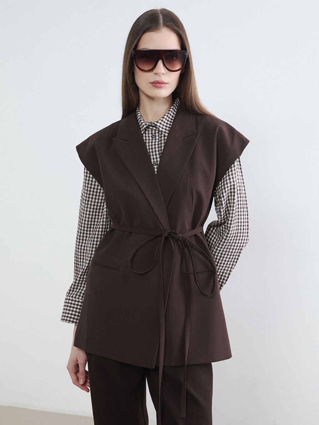 Belted Classic Vest with a Jacket Collar