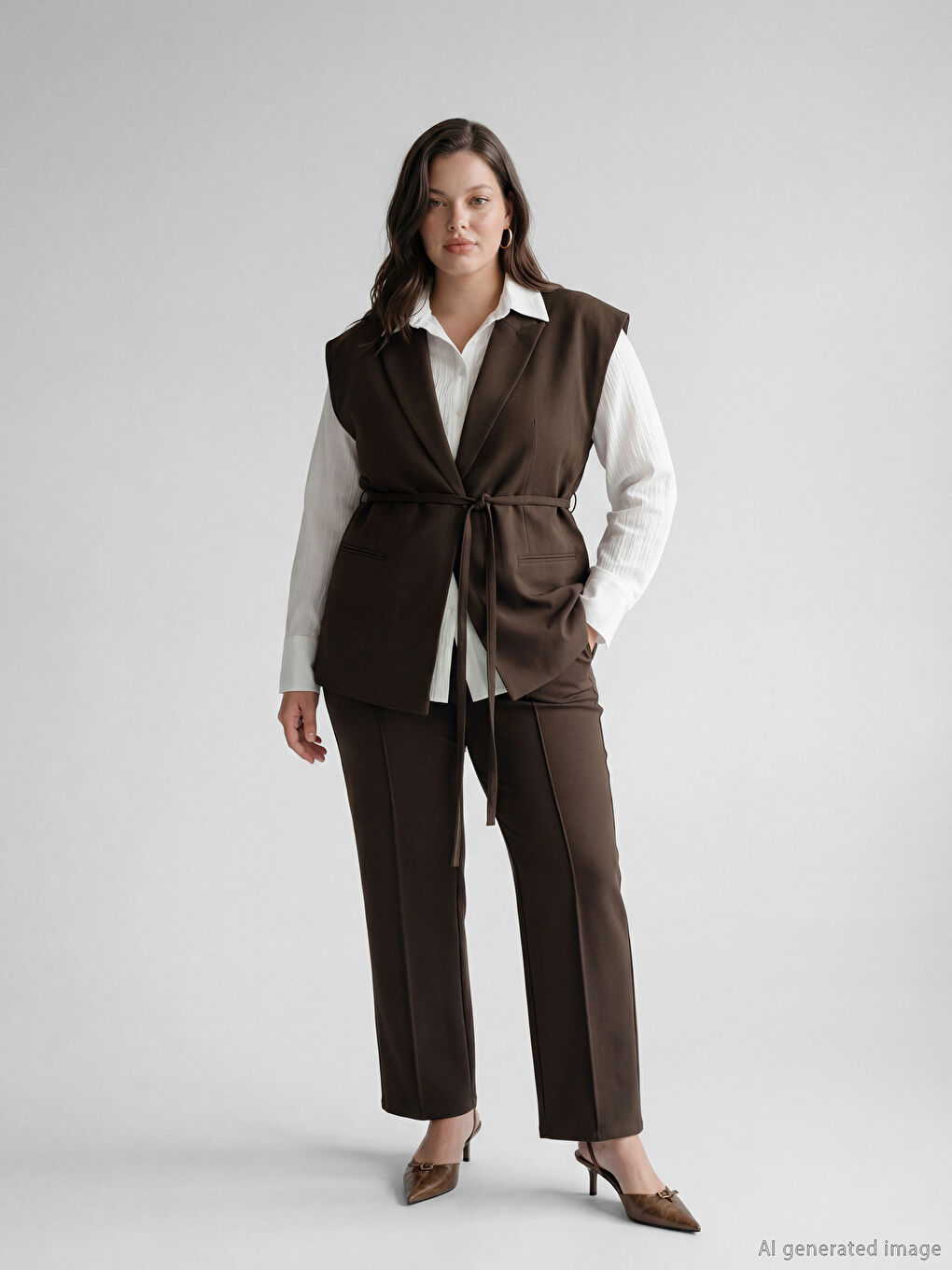 Belted Classic Vest with a Jacket Collar-1