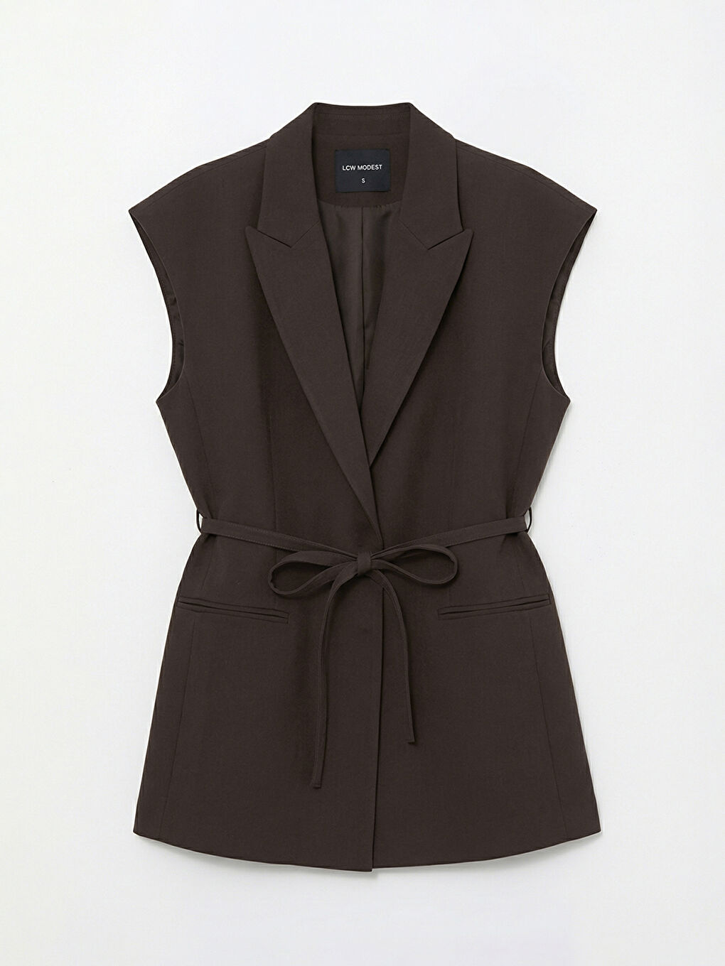 Belted Classic Vest with a Jacket Collar-5